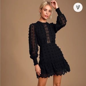Lulus Lust or Love Black Embroidered Lace Long Sleeve Dress
